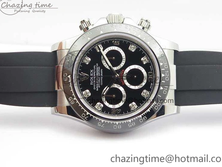 MiroTime 0316 SmartChoice Daytona 116519LN JH Best Edition Black Dial Crystal Markers On Rubber Strap A4130 (Free XS Rubber Strap) 3558